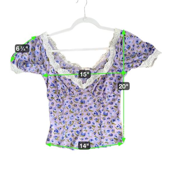 Kimchi Blue Blake Puff Sleeve Mesh Top Women L Purple Floral Y2K 90's Whimsical‎ - Picture 5 of 5
